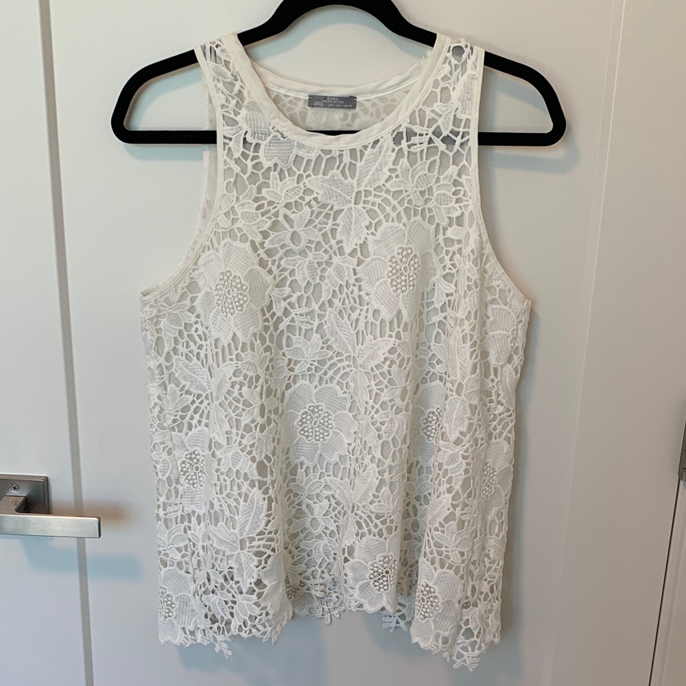 Zara White Floral Lace Tank Top